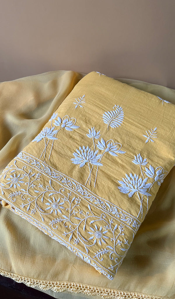 Women's Lakhnavi Handcrafted Cotton Chikankari Kurta And Kurta Dupatta Set