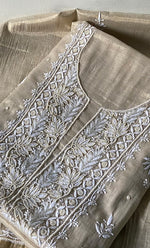 将图像加载到图库查看器中， Women's Lakhnavi Handcrafted Tissue Chanderi Unstitched Chikankari Kurta And Dupatta Set - HONC0339371
