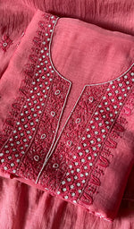 Load image into Gallery viewer, Women&#39;s Lucknowi Handcrafted Chanderi Silk Chikankari Full Suit Material - HONC0260956
