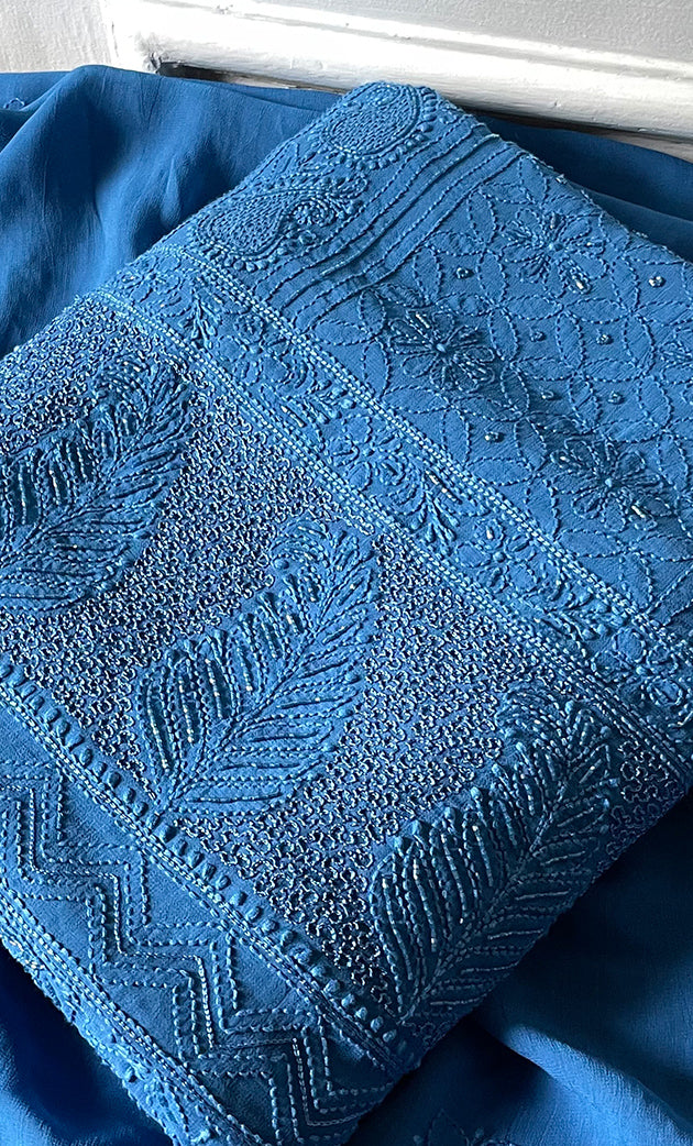 Women's Lakhnavi Handcrafted Viscose Georgette Chikankari Full Suit Material - HONC0274223