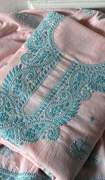 Load image into Gallery viewer, Women's Lakhnavi Handcrafted Cotton Unstitched Chikankari Kurta Dupatta Set - HONC0358179