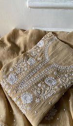 Load image into Gallery viewer, Basma Women's Lucknowi Handcrafted Mul Chanderi Semi - stitched Chikankari Anarkali Full Set - HONC0355632