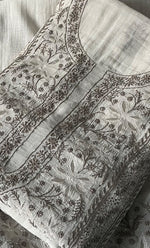 将图像加载到图库查看器中， Saanvi Women's Lakhnavi Handcrafted Mul Chanderi Unstitched Kurta And Dupatta Set- HONC0337747