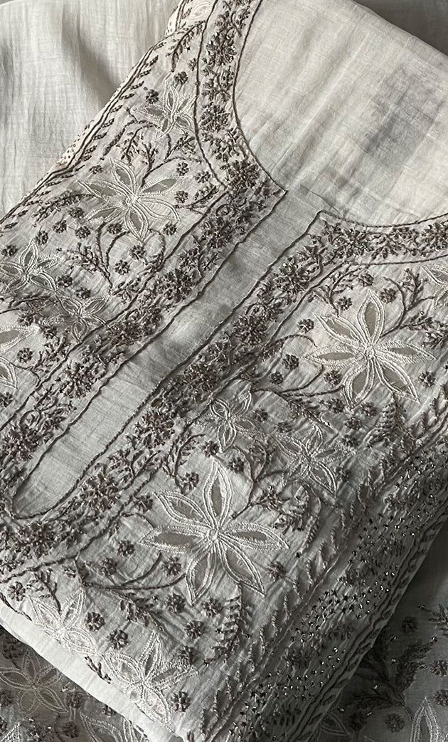 Saanvi Women's Lakhnavi Handcrafted Mul Chanderi Unstitched Kurta And Dupatta Set- HONC0337747
