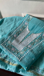 将图像加载到图库查看器中， Women's Lakhnavi Handcrafted Mul Chanderi Unstitched Chikankari Full Suit - HONC0362592