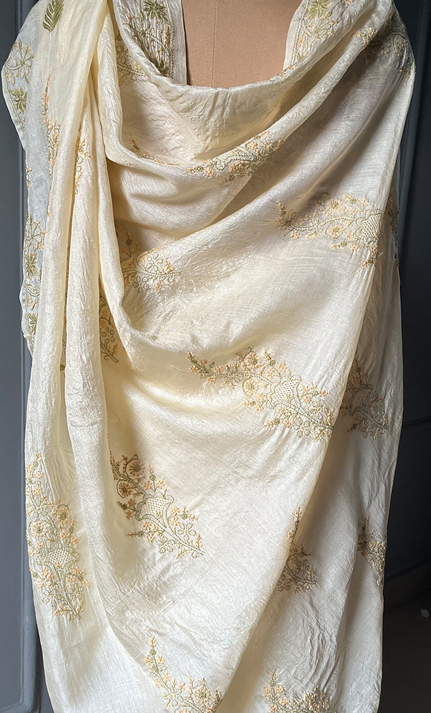 Women's Lakhnavi Handcrafted Tussar Silk Chikankari Saree - HONC0258441