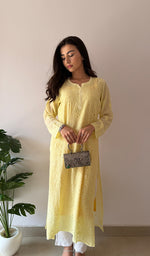 Load image into Gallery viewer, Yusra Women's Lakhnavi Handcrafted Viscose Georgette Chikankari Kurti- HONC0350437
