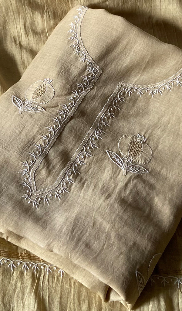 Women's Lakhnavi Handcrafted Chanderi Silk Unstitched Chikankari Full Suit - HONC0345265