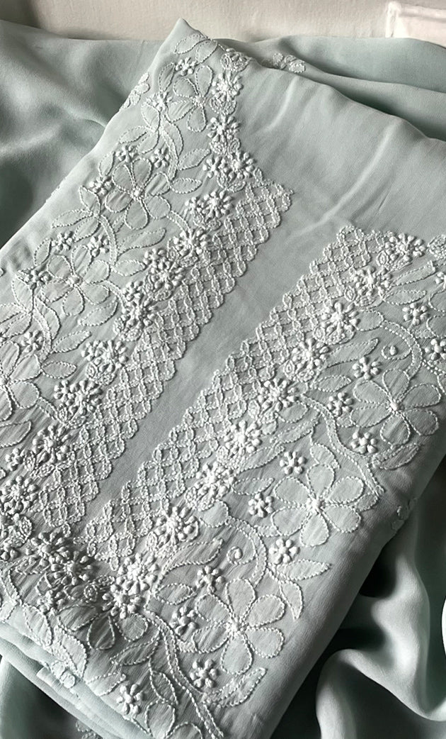 Women's Lakhnavi Handcrafted Viscose Georgette Chikankari Full Suit Material - HONC0312589