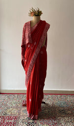 Red Pure Silk Georgette Chikankari Saree