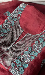 将图像加载到图库查看器中， Gulaab Women's Lakhnavi Handcrafted Pure Organza Chikankari Unstitched Kurta And Dupatta Set- HONC0288593