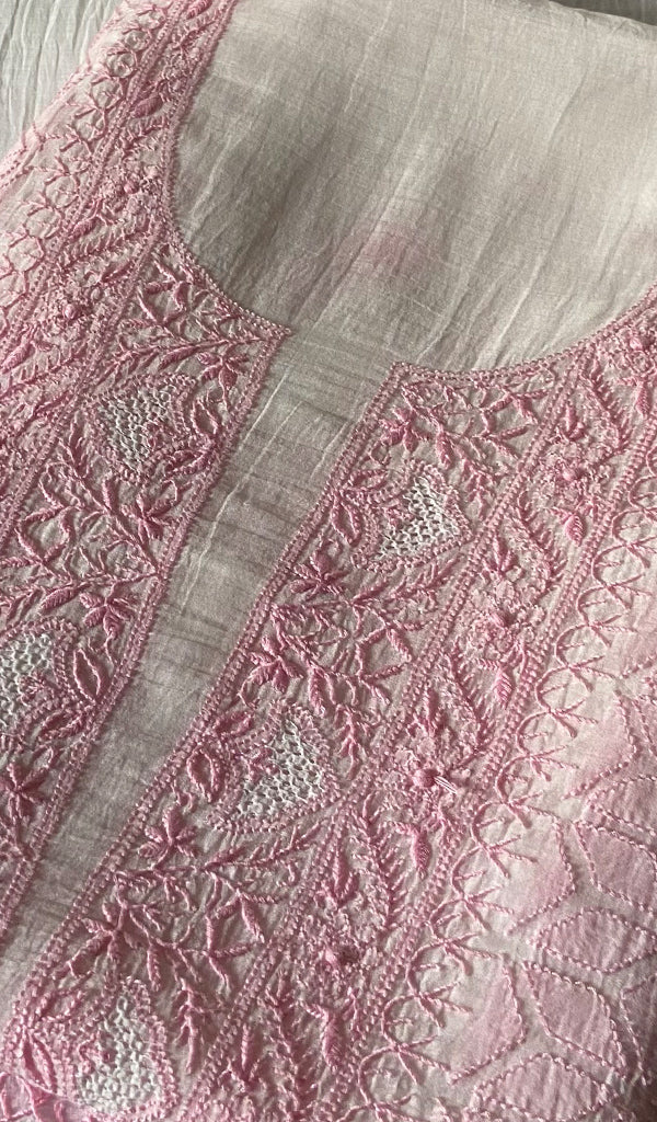 Women's Lakhnavi Handcrafted Mul Chanderi Unstitched Kurta And Dupatta Set - HONC0317226