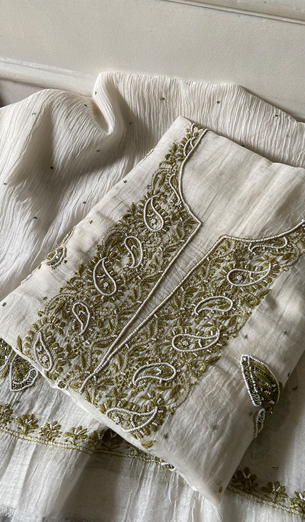 Titlee Women's Lakhnavi Handcrafted Mul Chanderi Unstitched Kurta And Dupatta Set - HONC0362614