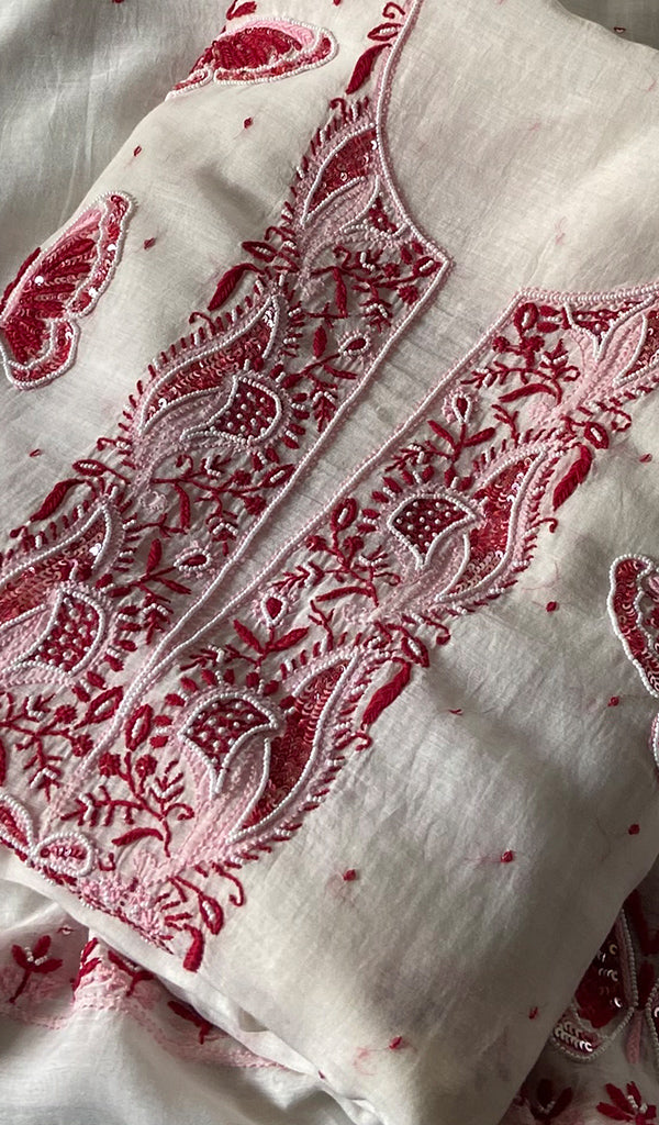 Titlee Women's Lakhnavi Handcrafted Mul Chanderi Unstitched Kurta And Dupatta Set - HONC0347333