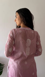 将图像加载到图库查看器中， Women's Lucknowi Handcrafted Mul Chanderi Stitched Chikankari Kurta And Plazzo Set- HONC0379055