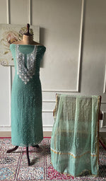 Load image into Gallery viewer, Jazba Women's Lakhnavi Handcrafted Mul Chanderi Unstitched Kurta And Dupatta Set - HONC0353911