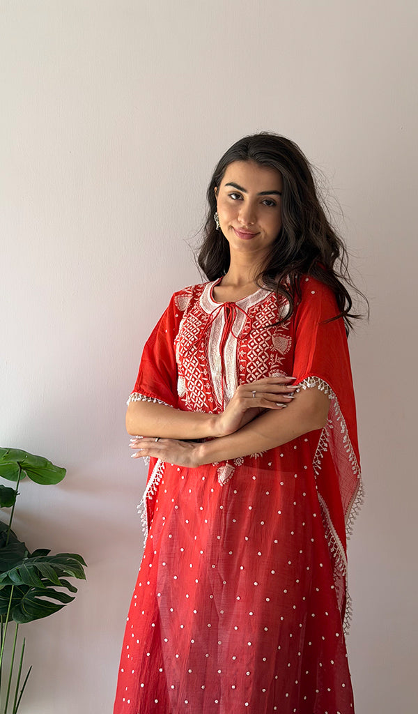 Pragya Women's Lucknowi Handcrafted Mul chanderi Chikankari Kaftan - HONC0459878