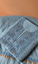 Load image into Gallery viewer, Women's Lakhnavi Handcrafted Mul Chanderi Unstitched Chikankari Full Suit Material - HONC0367213