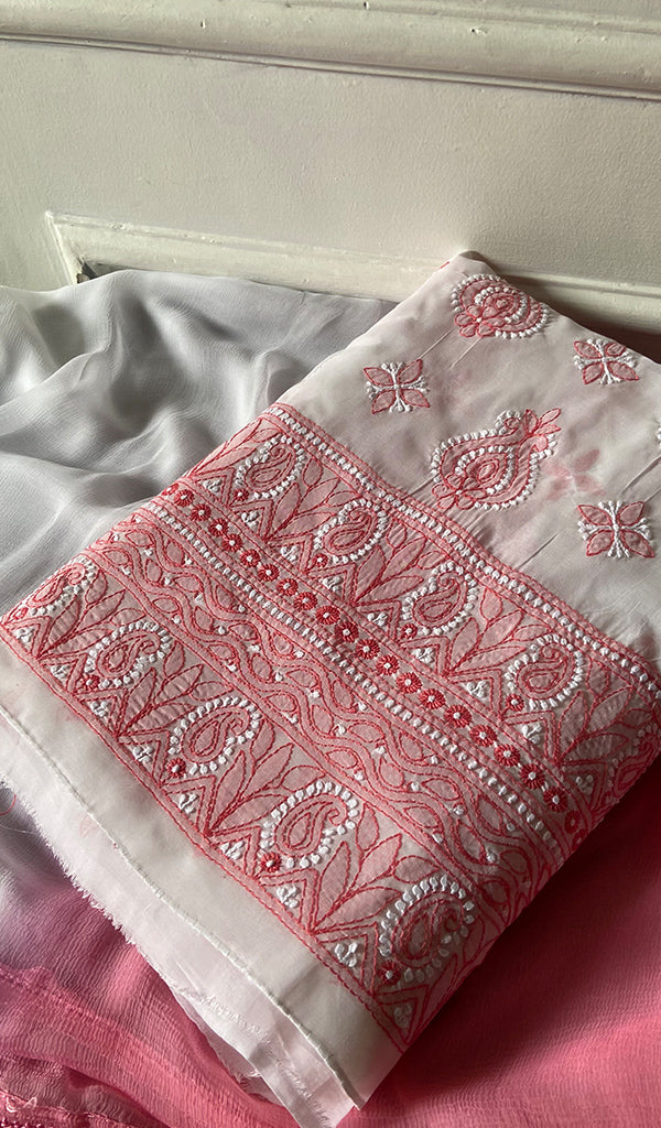 Women's Lakhnavi Handcrafted Cotton Unstitched Chikankari Suit Material - HONC0367458