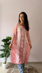 Load image into Gallery viewer, Women's Lakhnavi Handcrafted Muslin Chikankari Kurti - HONC0358944