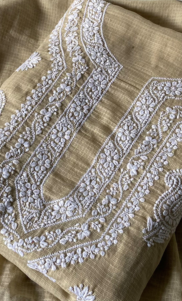 Women's Lucknowi Handcrafted Kota Cotton Chikankari Unstitched Kurta And Dupatta Set - HONC0340099