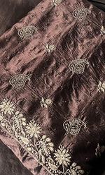 Load image into Gallery viewer, Women's Lakhnavi Handcrafted Pure Silk Chikankari Unstitched Kurta And Dupatta Set- HONC0251028