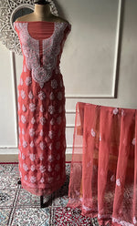 将图像加载到图库查看器中， Laila Women's Lucknowi Handcrafted Faux-Georgette Unstitched  Chikankari Suit Material - HONC0330382