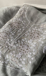 Load image into Gallery viewer, Mainaaj Women's Lakhnavi Handcrafted Pure Organza Chikankari Unstitched Kurta And Dupatta Set- HONC0256615