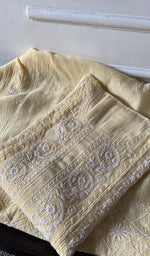 Load image into Gallery viewer, Women's Lakhnavi Handcrafted Mul Chanderi Semi - stitched Chikankari Full Suit Material - HONC0360094