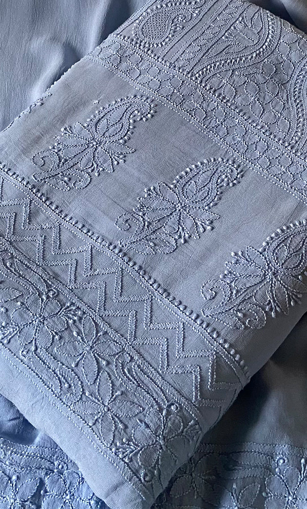 Women's Lakhnavi Handcrafted Viscose Georgette Unstitched Chikankari Full Suit Material - HONC0319630