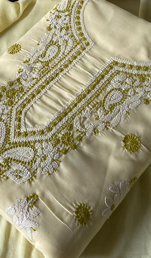 Women's Lakhnavi Handcrafted Unstitched Cotton Chikankari Suit Material - HONC0351040