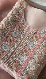 Load image into Gallery viewer, Women's Lakhnavi Handcrafted Pure Organza Chikankari Unstitched Kurta And Dupatta Set- HONC0360919