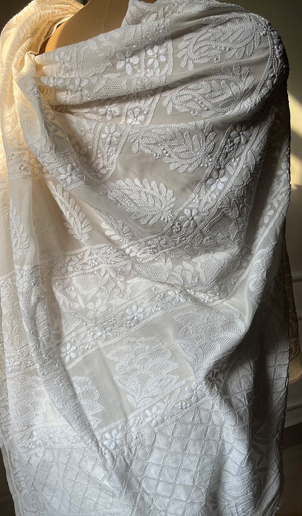 Women's Lakhnavi Handcrafted Pure Silk Georgette Chikankari - HONC0272503
