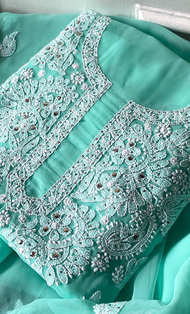 Women's Lucknowi Handcrafted Faux-Georgette Chikankari Suit Material - HONC0263069