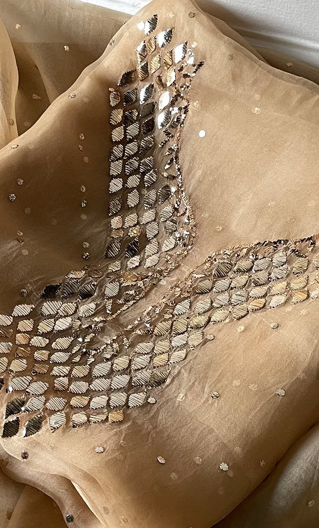 Alfia Women's Lakhnavi Handcrafted Pure Organza Chikankari Unstitched Kurta And Dupatta Set- HONC0328073