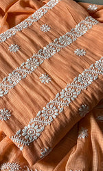 Load image into Gallery viewer, Women&#39;s Lucknowi Handcrafted Kota Cotton Chikankari Unstitched Kurta And Dupatta Set - HONC0312643
