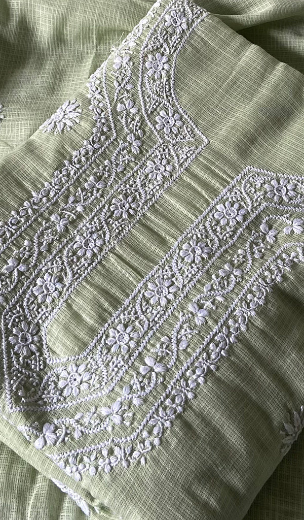 Women's Lucknowi Handcrafted Kota Cotton Chikankari Unstitched Angrakha And Dupatta Set - HONC0340098