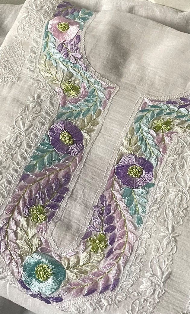 Women's Lakhnavi Handcrafted Unstitched Cotton Chikankari Kurta Dupatta Set - HONC0326101