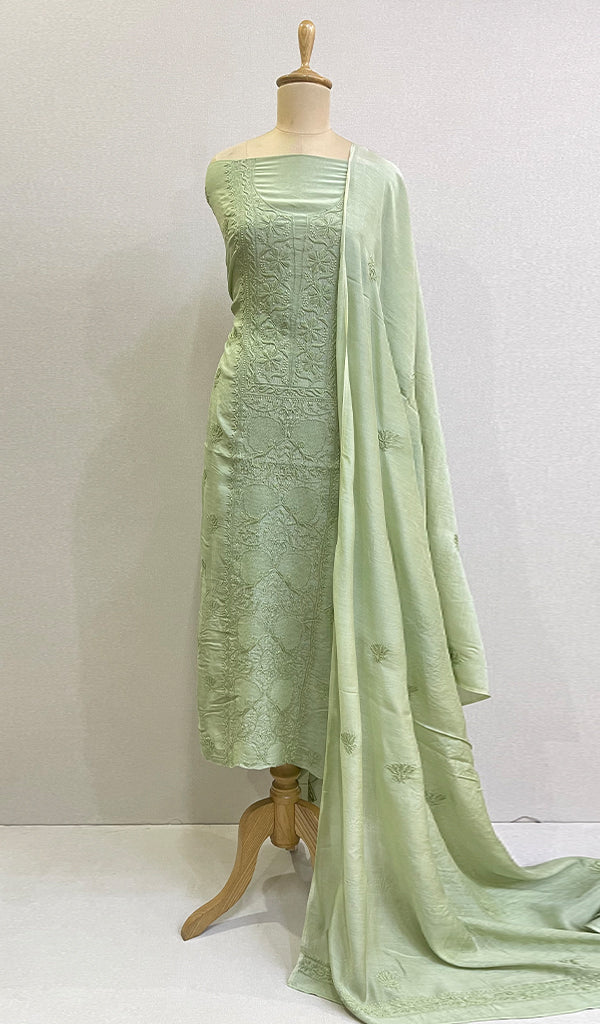 Women's Lucknowi Handcrafted Muslin Chikankari Suit Material -HONC0167722