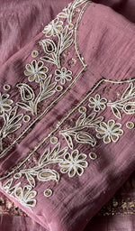 Load image into Gallery viewer, Women's Lakhnavi Handcrafted Mul Chanderi Unstitched Chikankari Full Suit Material - HONC0324546
