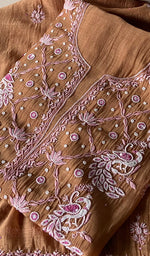 Load image into Gallery viewer, Women's Lakhnavi Handcrafted Mul Chanderi Unstitched Chikankari Full Suit Material - HONC0300387