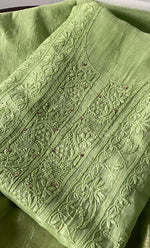 Load image into Gallery viewer, Women's Lakhnavi Handcrafted Mul Chanderi Unstitched Chikankari Full Suit Material - HONC0324498