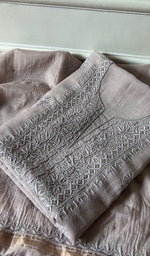 Load image into Gallery viewer, Women's Lakhnavi Handcrafted Mul Chanderi Unstitched Chikankari Full Suit Material - HONC0345041