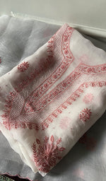 Load image into Gallery viewer, Women's Lakhnavi Handcrafted Pure Organza Chikankari Unstitched Kurta And Dupatta Set- HONC0340872