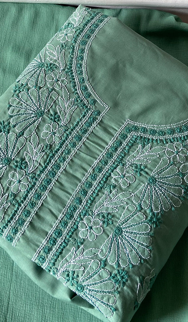 Women's Lakhnavi Handcrafted Unstitched Cotton Chikankari Suit Material - HONC0364006
