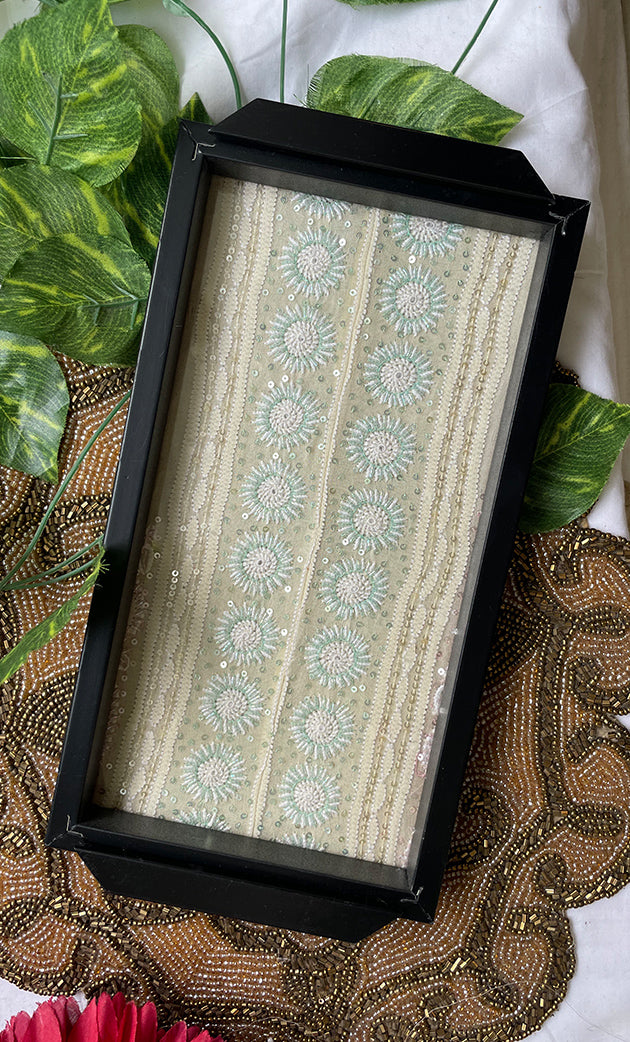 Handcrafted Chikankari Tray with Two Coasters – Wooden Frame - HONC0269375