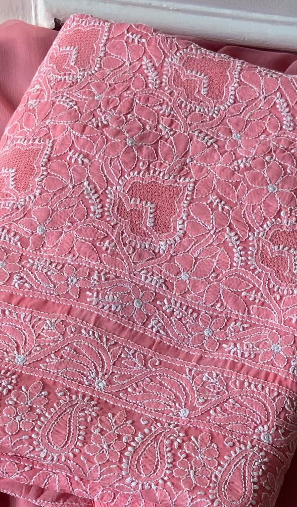 Women's Lakhnavi Handcrafted Cotton Unstitched Chikankari Suit Material - HONC0354974