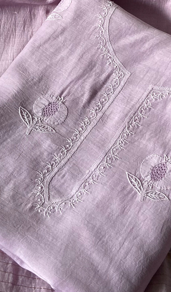 Women's Lakhnavi Handcrafted Chanderi Silk Unstitched Chikankari Full Suit - HONC0345270