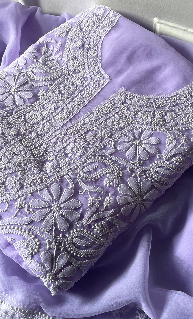 Women's Lucknowi Handcrafted Faux-Georgette Chikankari Suit Material - HONC0315341