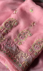 将图像加载到图库查看器中， Women&#39;s Lakhnavi Handcrafted Pure Organza Silk Chikankari Unstitched Full Suit Material - HONC0267232
